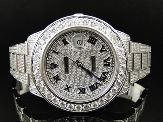  28 Ct New Mens Fully Iced out Genuine Diamond Rolex Date Just 2 II 45MM Watch