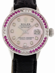  Ladies Rolex Datejust Stainless Steel Diamond & Ruby Bezel 6517
