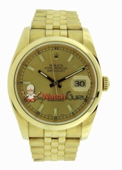Rolex Datejust 116208 36mm Men's Watch Gold Jubilee Band Yellow Index Dial