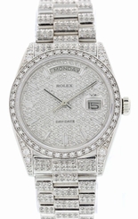 Men's 18k White Gold Rolex Daydate With Diamonds 18039