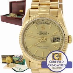Vtg Rolex Day Date President Solid 18k Yellow Gold 18238 36mm Watch w/ Box