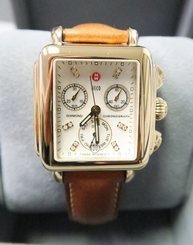 MICHELE Deco Diamond Watch Chronograph Brown Leather MW06P00A9046 NEW! 27058