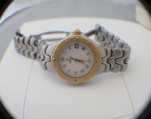 EBEL LADIES SPORTWAVE GOLD 18K BEZEL STAINLESS/S BRACELET WHITE DIAL NICE SHAPE