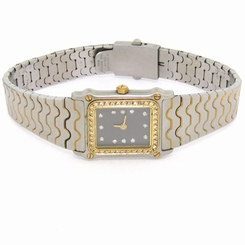 Ladies Rectangular Ebel Classic 18K Yellow Gold & SS .42ctw Diamond Watch 166915