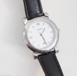 Tissot Women's Swiss Pack F335 White Analog Dial Black Leather Strap Date