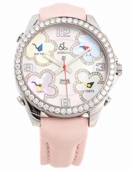 Jacob & Co. Five Time Zones Steel Diamond Quartz Mother-of-Pearl Strap Watch