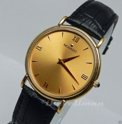 Mens Authentic Swiss Made Movado Gentry Gold Plated Gold Roman Dial Watch