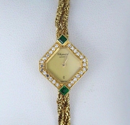 $12,750 Rare Vintage Lady Chopard 18k Yellow Gold Original Diamond Emerald Watch