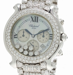 Chopard Happy Sport White Gold Chronograph Diamond Bezel MOP Dial Watch - 15 ct