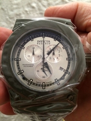 Invicta Reserve Akula Chrono. Black S.S. Silver Dial Blue Poly. Watch #80769 NIB