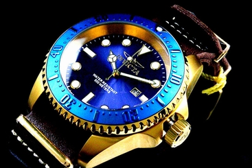  NEW Invicta Hydromax Pro DiverBlue Dial 18K Gold Plated S.S NATTO Leather Watch 