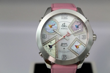 JACOB & CO 47MM 5 TIME ZONE JC24DA AUTHENTIC STAINLESS STEEL LADIES DIAMOND WATC