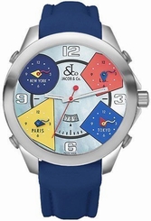 Jacob & Co. 47 MM Stainless Steel Case Navy Band Five Time Zone Collection Watch