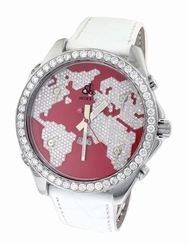 Jacob & Co. White Band 5 Time Zone Red World Map 5.75Ct Diamond Watch JC-47SR