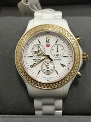 New Authent.Womens Michele MWW17B000007 Diamond Jetway white Ceramic watch $2095