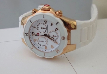 MICHELE REF JL53213 WHITE CERAMIC TAHITIAN MODEL ROSE GOLD TONE VERY NICE NO B/P