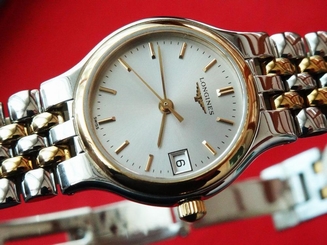 AUTHENTIC WOMEN'S LONGINES L5 131 3 QUARTZ GOLD/SS TU TONE DATE GREY