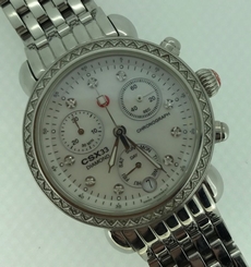 Michele CSX 33 Quartz Chronograph Steel Diamond Bezel MOP Dial MW03S01A1046