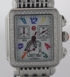 Preowned Michele Deco Stainless Steel Mineral Crystal Original Diamond Bezel