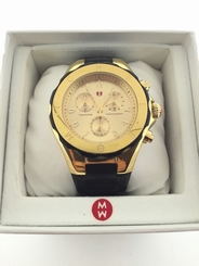 Michele Tahitian Jelly Bean Womens Gold Tone Black Silicone Watch MWW12F000034