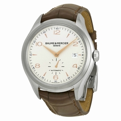 Baume and Mercier Clifton Silver Dial Brown Leather Strap Mens Watch MOA10054 7612456979163