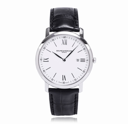Baume and Mercier Classima Executives White Dial Mens Leather Watch MOA10097