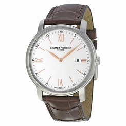 Baume and Mercier Classima Silver Dial Mens Brown Leather Watch MOA10144