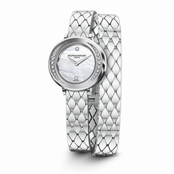 Baume & Mercier Petite Promesse Diamond Wraparound Steel Strap Watch MOA10289
