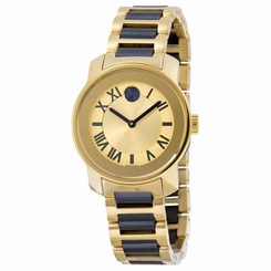 NWT $550 MOVADO Bold Ladies Yellow Gold-Tone Blue Stainless Steel Watch 3600355
