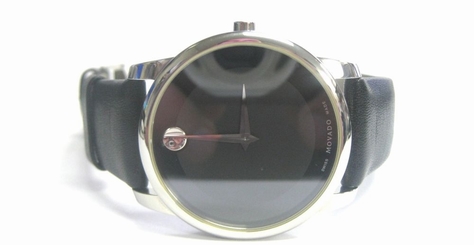 MOVADO 07.1.14.1142 MUSEUM Black face Stainless Tone Leather Band Wristwatch