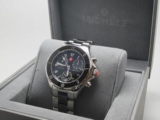 MICHELE TAHITIAN MWW12E000004 WOMENS BLACK AND SILVER CHRONOGRAPH WATCH