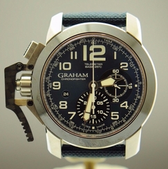 GRAHAM CHRONOFIGHTER STAINLESS STEEL BLUE DIAL CANVAS BAND 47MM MENS WATCH