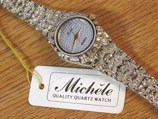 Michele Gold Nugget Gold Plated Ladies Vintage Quartz Wrist Watch Working