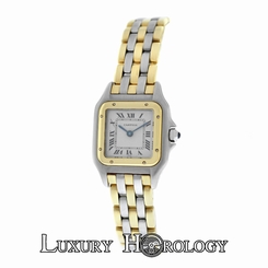 Mint Ladies Cartier Panthere 1057917C Three Row 18K Gold Steel 22mm Quartz Watch