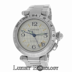 Midsize Unisex 35MM Cartier Pasha GMT 2377 Stainless Steel Date Automatic Watch