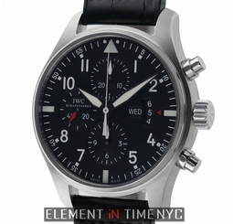 IWC Pilot Chronograph Steel 43mm Black Dial On Deployment IW3777-01 B+P