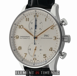 IWC Portuguese Chronograph Steel 41mm Silver Dial Gold Arabics IW371445 NIB 2014 7640127776841