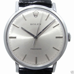  Auth ROLEX Precision 3411 Hand-winding SS x Leather Silver dial Men's watch
