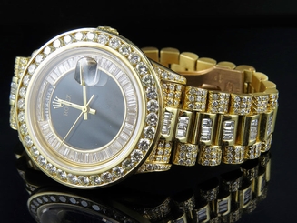 18K Mens Yellow Gold Rolex President Day-Date 36MM Baguette Diamond Watch 19.5CT