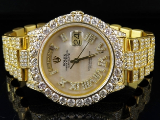 Amazing 18K Mens Yellow Gold Rolex President 18038 Day-Date Diamond Watch 23.75