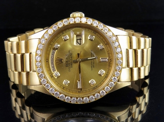 18K Mens Yellow Gold Rolex President 1803 Day-Date 36MM Diamond Watch 3.25 Ct