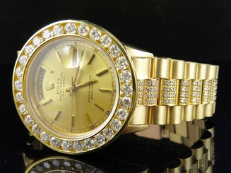 Excellent 18K Mens Yellow Gold Rolex President Day-Date Diamond Watch 11.5 Ct