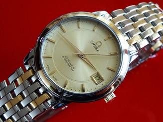 MEN'S OMEGA AUTOMTIC PRESTIGE 18K GOLD BEZEL SERVICED 18K GOLD/SS BRACELET