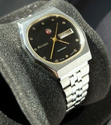 Mens Stainless Steel Black Dial Rado Voyager Automatic Day Date Watch in Case!
