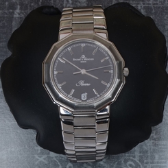 BAUME MERCIER GENEVE RIVERIA STAINLESS STEEL MENS LUXURY DRESS WRIST WATCH 5131