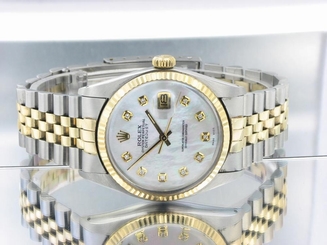  ROLEX GENTS DATEJUST STEEL & YELLOW GOLD AUTOMATIC WATCH PEARL DIAMOND DIAL