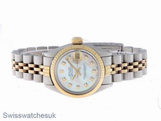 ROLEX LADIES DATEJUST WATCH STAINLESS STEEL & YELLOW GOLD DIAMOND AUTOMATIC LADY