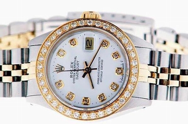 ROLEX LADIES DATEJUST WATCH STAINLESS STEEL & YELLOW GOLD DIAMOND AUTOMATIC LADY