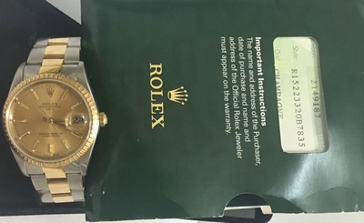 Mint Rolex Date Swiss Automatic 18k Two Tone No Holes Watch With Paper.
