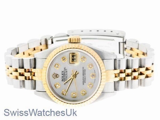 ROLEX LADIES DATEJUST WATCH STAINLESS STEEL & YELLOW GOLD DIAMOND AUTOMATIC LADY